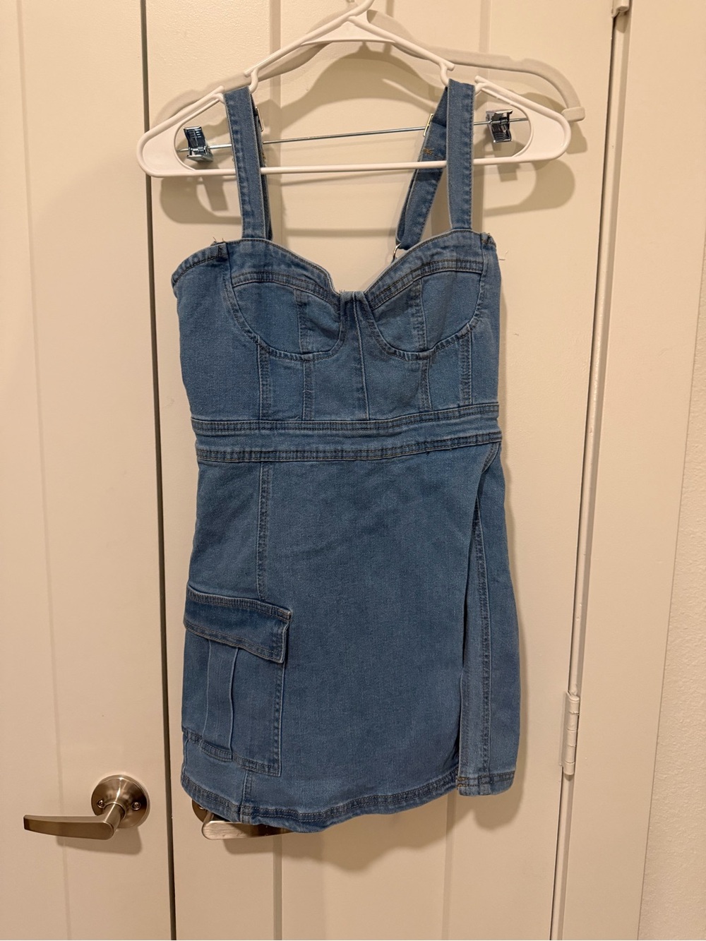 Denim Mini Dress with High Thigh Split - Picture 5 of 5